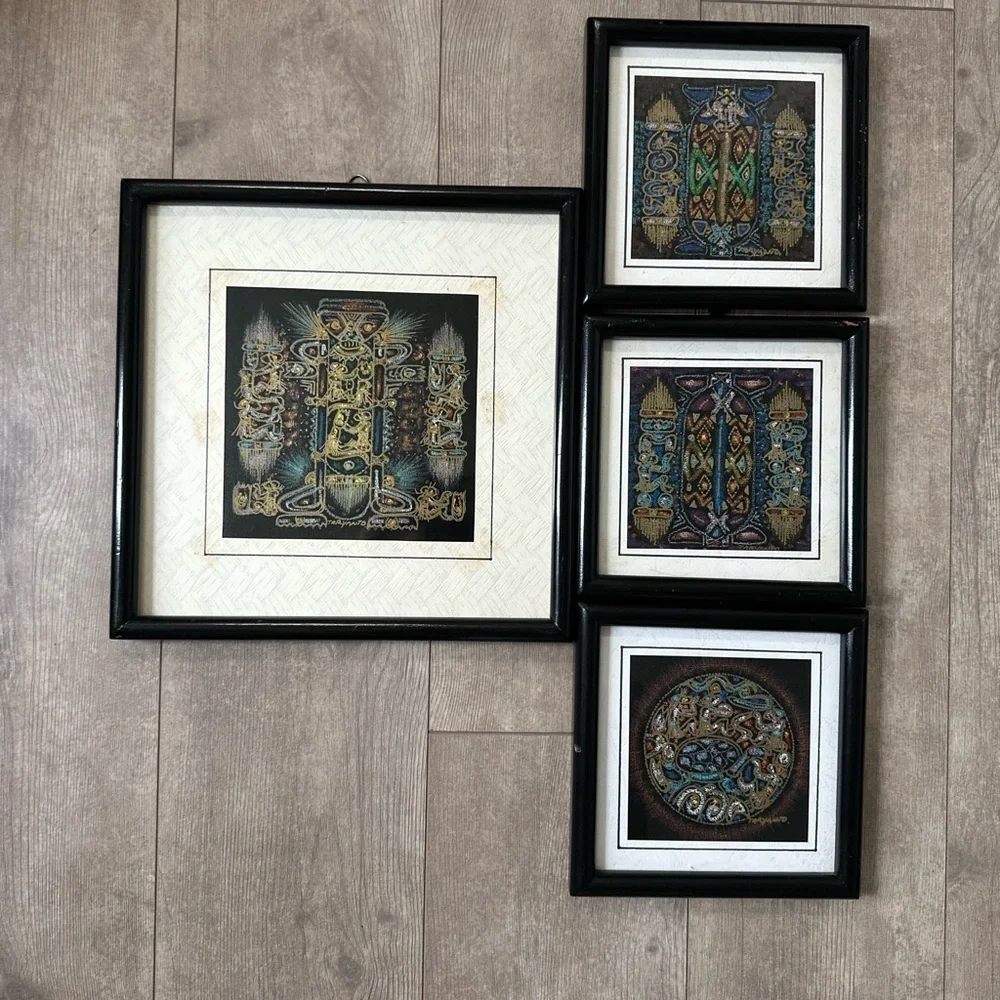 Framed Hand Painted & Signed Cultural Wall Art Set of 4  Absolutely gorgeous